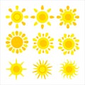 Sun icons cartoon yellow flat  vector symbol set Royalty Free Stock Photo